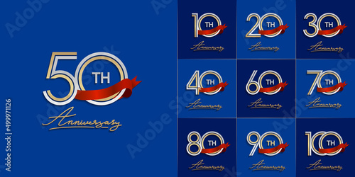 set of anniversary premium collection silver and gold color can be use for celebration event