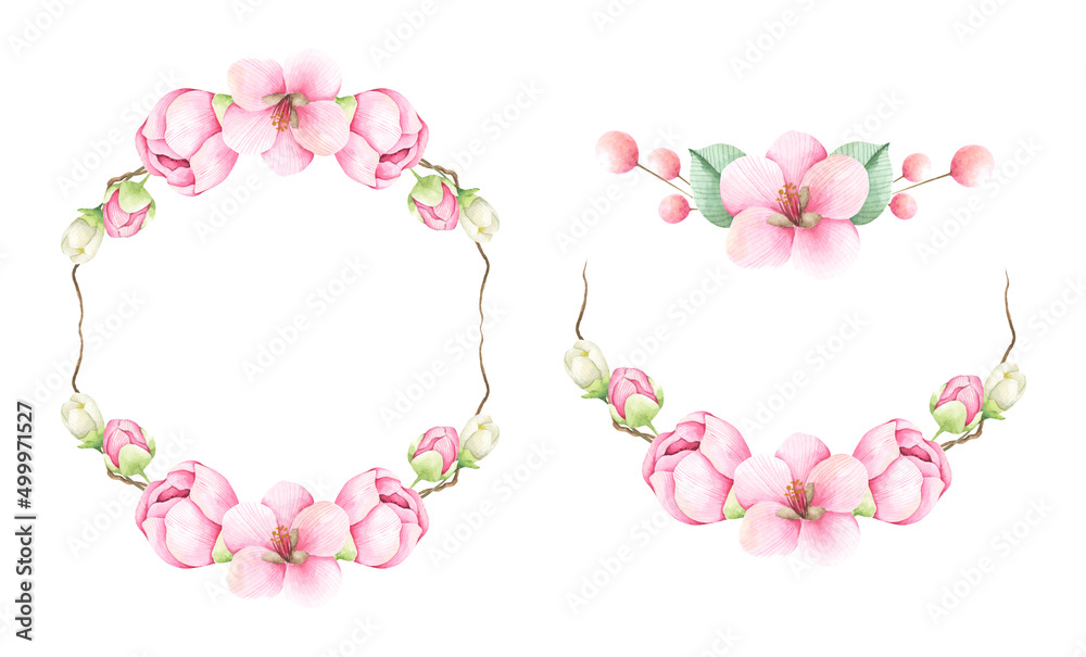 Floral bunches. Watercolor style wedding bouquets. Isolated on white background. Romantic floral hand drawn illustration.