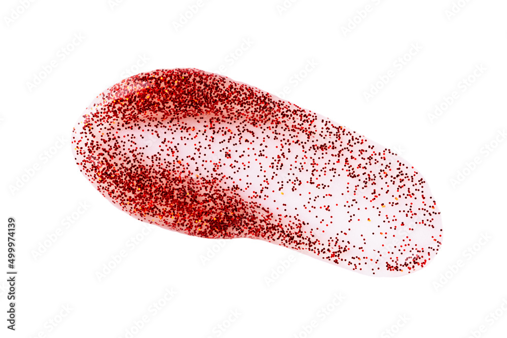 Abstract red glitter beauty smear isolated on white background. Holiday lip gloss or nail polish smear. Abstract red glitter beauty smear isolated on white background. Holiday lip gloss or nail polish smear.