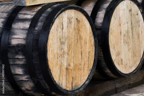 Oak barrels stacked with tequila ready for maturation