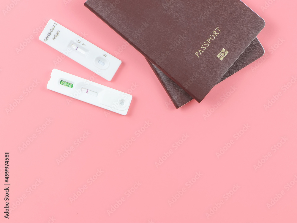 flat lay of two Covid19 negative test result antigen test kits (ATK
