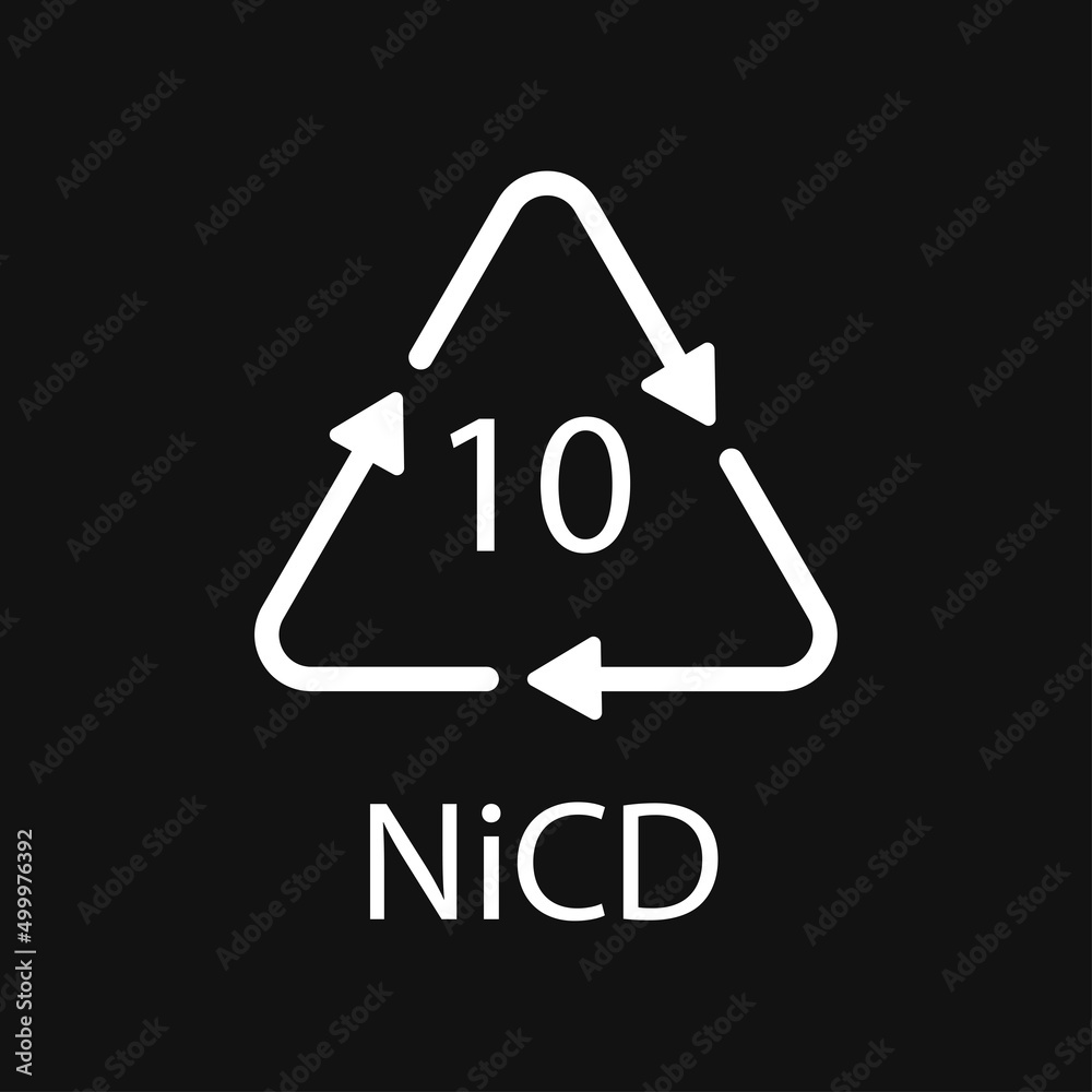 Battery recycling code 10 NiCD . Vector illustration Battery recycling code 10 NiCD . Vector illustration