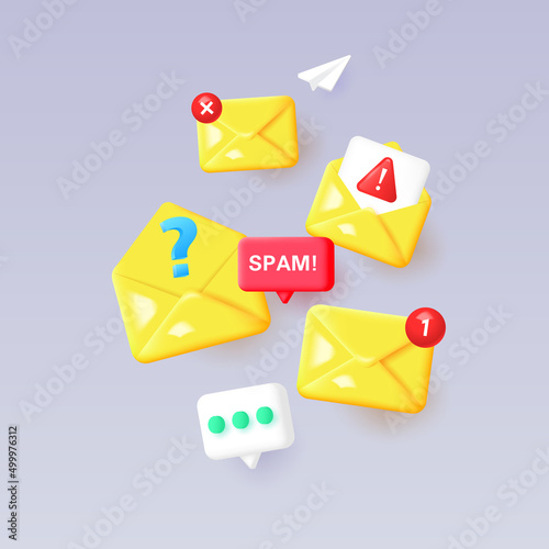 d concept of internet spam, email hacking. Composition of spam emails.