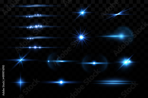 Motion light effect for banners. Blue lines. The effect of speed on a blue background. Red lines of light, speed and movement. Vector lens flare.