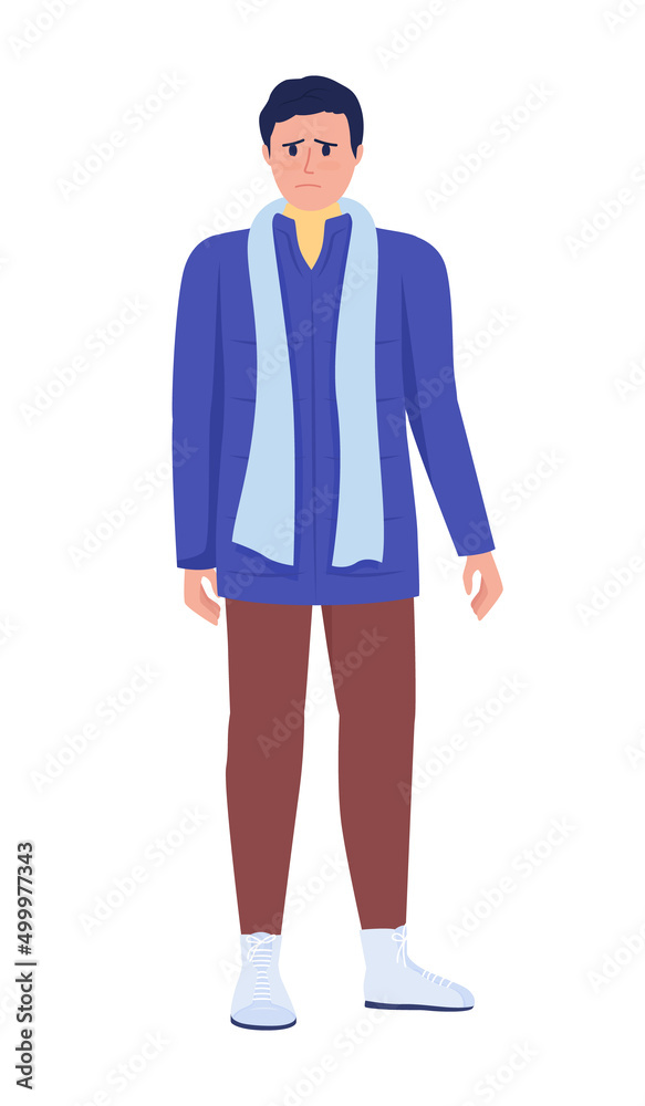 Male war victim waiting for departure semi flat color vector character. Despairing figure. Full body person on white. Simple cartoon style illustration for web graphic design and animation Male war victim waiting for departure semi flat color vector character. Despairing figure. Full body person on white. Simple cartoon style illustration for web graphic design and animation