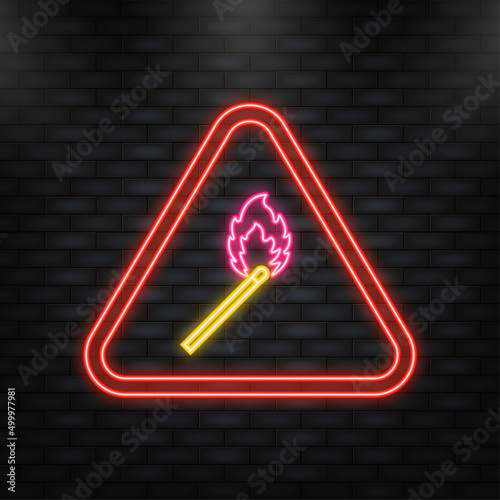 Neon Icon. Fire flame match. Abstract flat icon on white background. Vector illustration design
