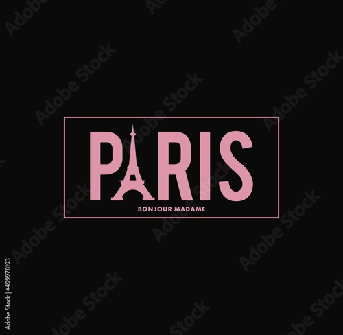 Bonjour Paris . Typography graphic print, Abstract fashion drawing for t-shirts. creative design for girls. Illustration in modern style for clothes. Girlish print