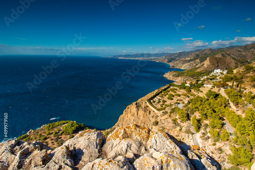 Cliffs of Maro Cerro Gordo Natural Park, near Maro and Nerja, Malaga province, Costa Del Sol, Spain. photo