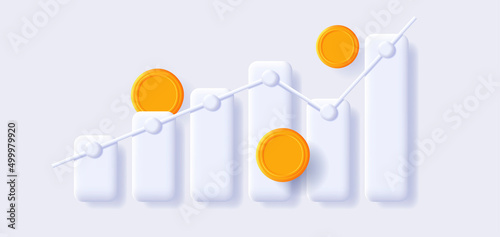 White infographics illustration, 3d bar chart with empty golden coins. Vector illustration