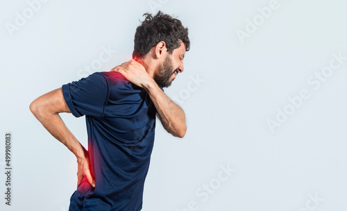Bilde på lerret Man with spine and shoulder problems, person with back and shoulder problems on