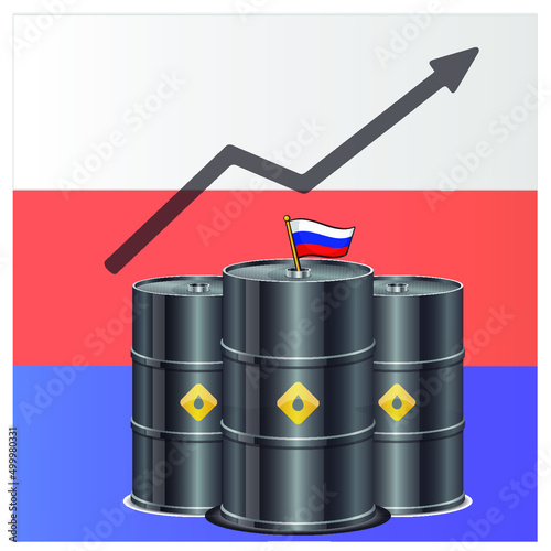 Russian oil barrels vector, russian oil vs european union illustration, russian oil price increase concept, russian oil increase