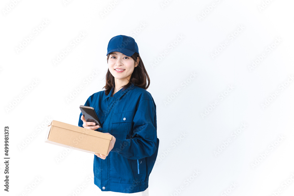 Delivery woman delivering package with smile Delivery woman delivering package with smile