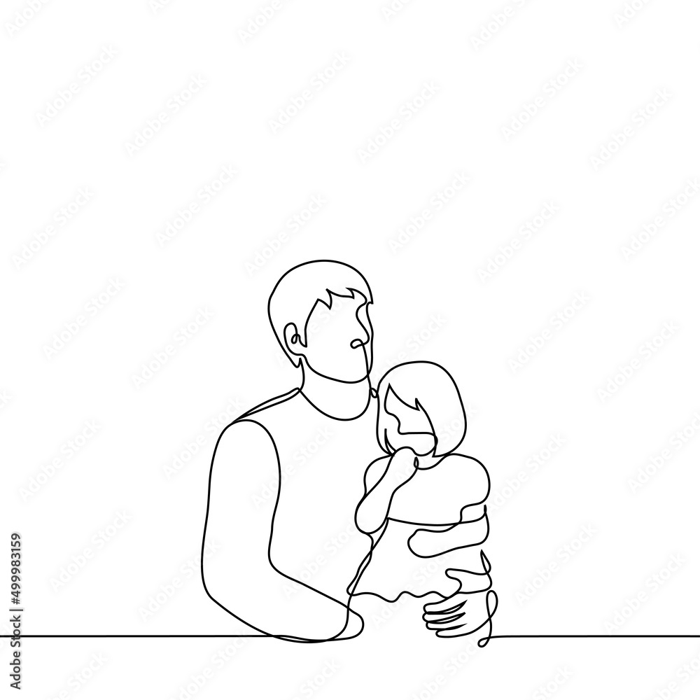 man sitting with baby one line drawing vector. concept of a father