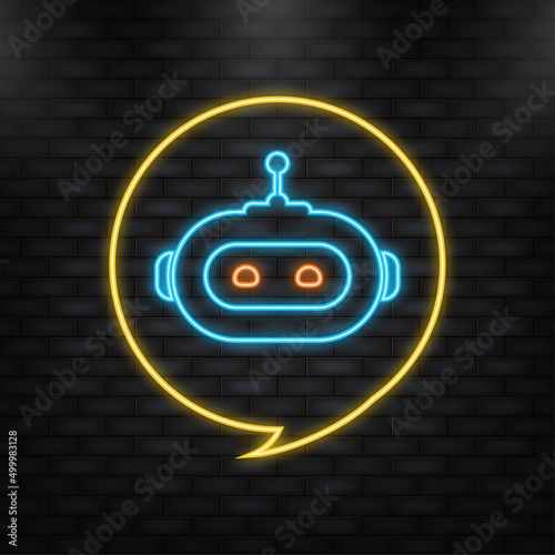 Neon Icon. Chatbot icon concept, chat bot or chatterbot. Robot Virtual Assistance Of Website Or Mobile Applications.