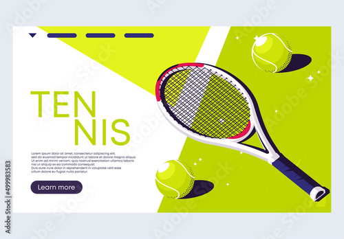 vector illustration of a minimalist website template for a tennis tournament with light green balls lying on a tennis court