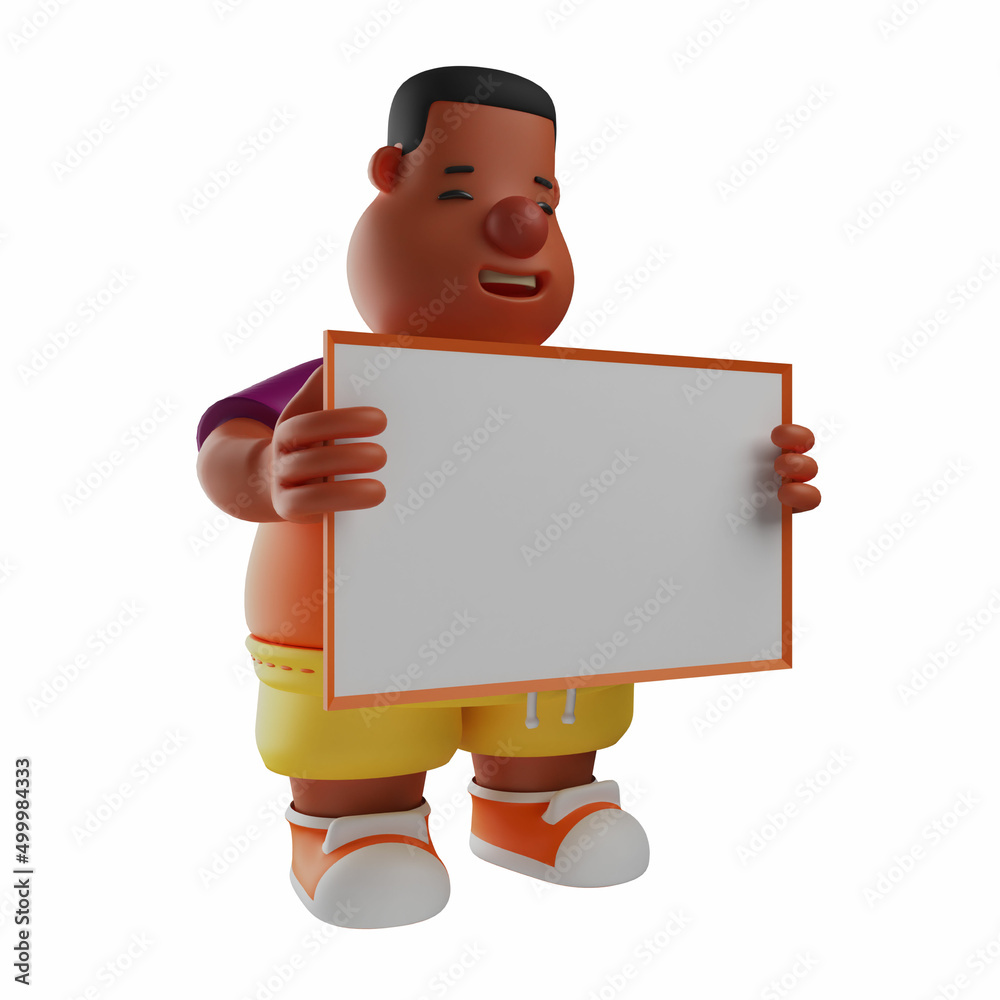 A Big Boy 3D Cartoon Picture having a whiteboard
