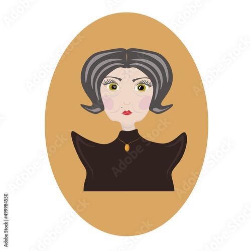 elderly woman with medallion portrait