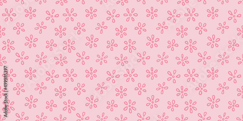 Pink floral pattern, flower doodles vector repeat background