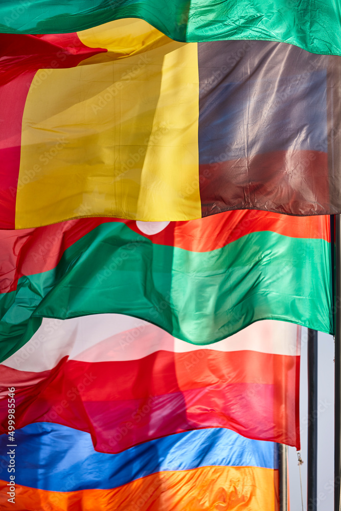 Obraz premium Flags of the word waving in the wind. International emblems