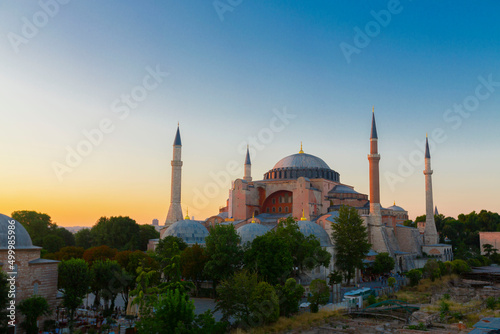 Beautiful view on Hagia Sophia in Istanbul, Turkey from top view at sunset photo