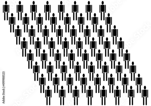 Siluetas negras de personas sobre fondo blanco. Grupo de ciudadanos alineados en filas