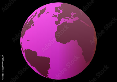 Planeta Tierra fucsia brillante en el espacio. Planeta Tierra fucsia sobre fondo negro