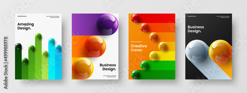 Isolated realistic spheres booklet template composition. Simple catalog cover vector design layout collection.