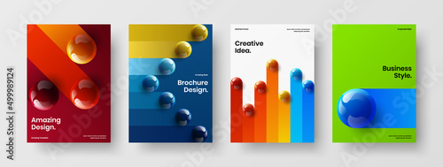 Unique 3D spheres placard template bundle. Creative company cover design vector illustration composition.