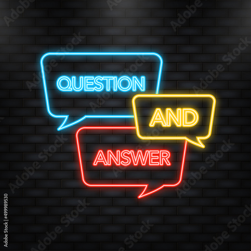 Neon Icon. Question and Answer Bubble Chat icon. Vector illustration.
