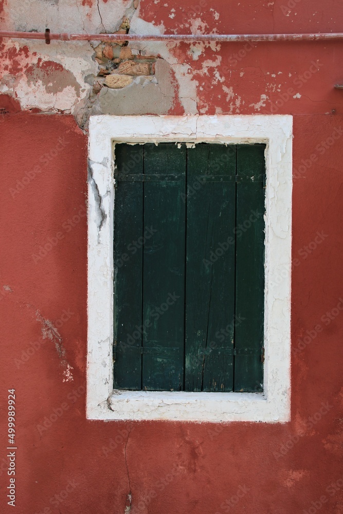 Italy, Veneto, Venezia: Detail of Colorful Window in Burano Island. Italy, Veneto, Venezia: Detail of Colorful Window in Burano Island.