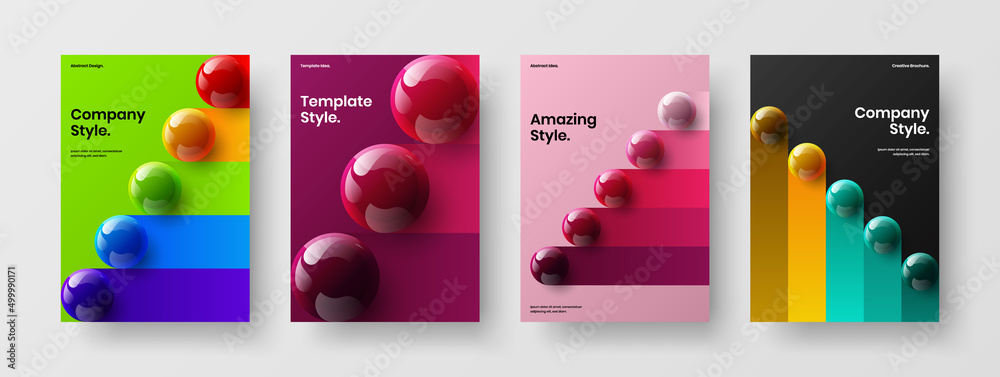 Colorful 3D spheres annual report template bundle. Isolated company cover A4 vector design layout set.