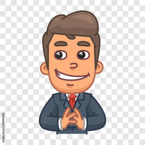 Businessman came up with cunning plan. Funny character. Vector character