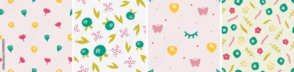 Set of vector seamless patterns. Floral and abstract shapes Set of vector seamless patterns. Floral and abstract shapes