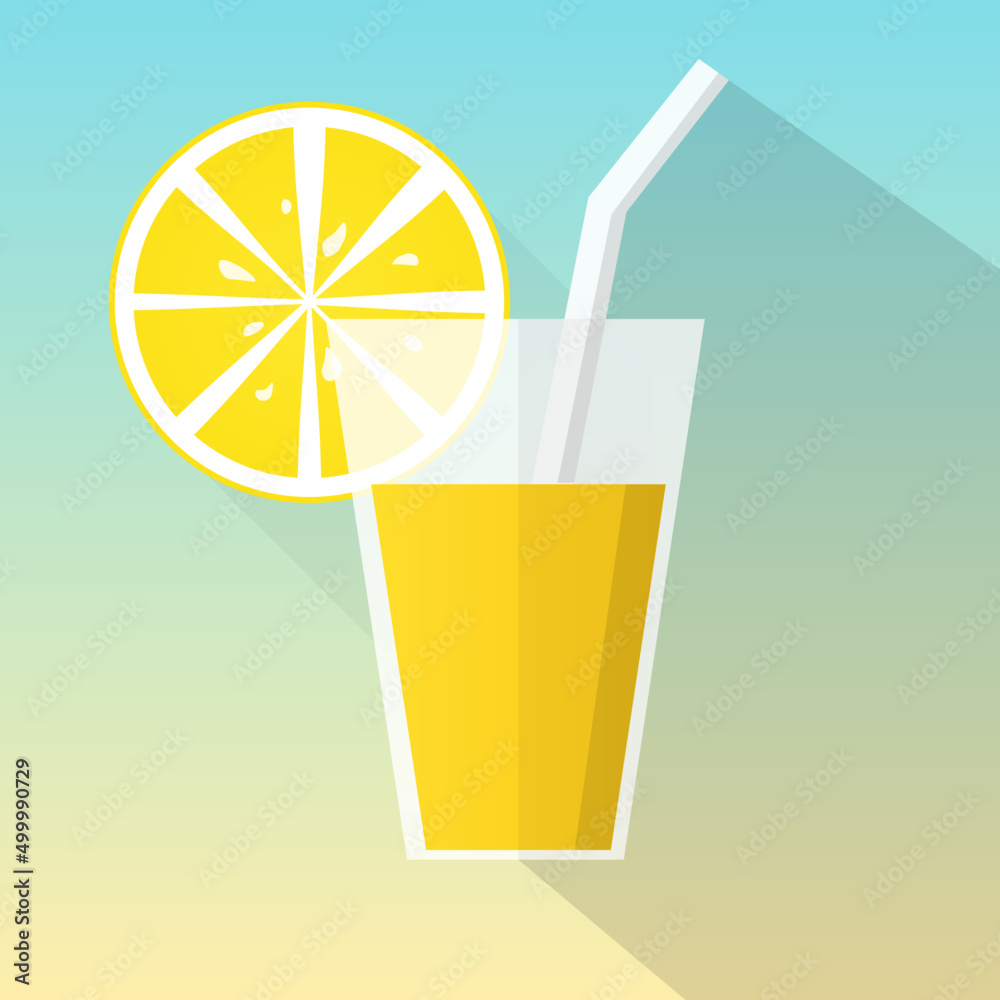 Juice glass icon with lemon slice. Flat design. long shadow. Vector illustration Juice glass icon with lemon slice. Flat design. long shadow. Vector illustration