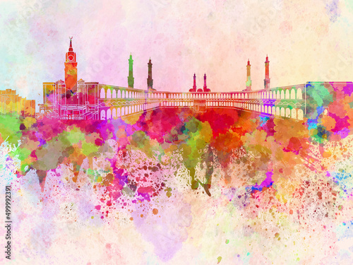 Mecca skyline in watercolor