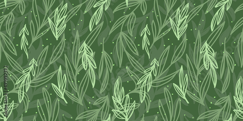 Seamless doodle green universal background with leaves