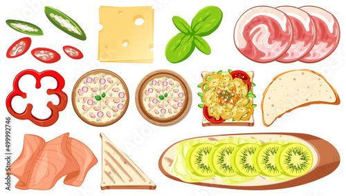 Collection of food ingredients on white background