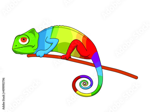 Multicolored chameleon lizard animal design isolated on white background. Logo or icon design. Flat vector illustration 