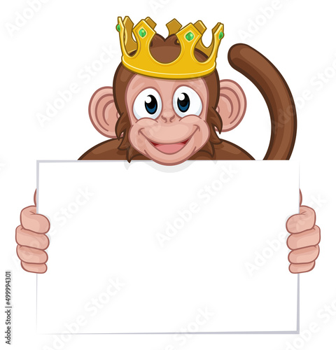 Monkey King Crown Cartoon Animal Holding Sign
