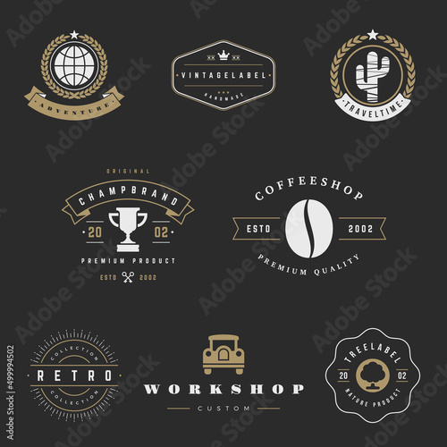 Retro logotypes vector set. Vintage graphics design elements for logos, identity, labels, badges, ribbons, arrows and other objects.