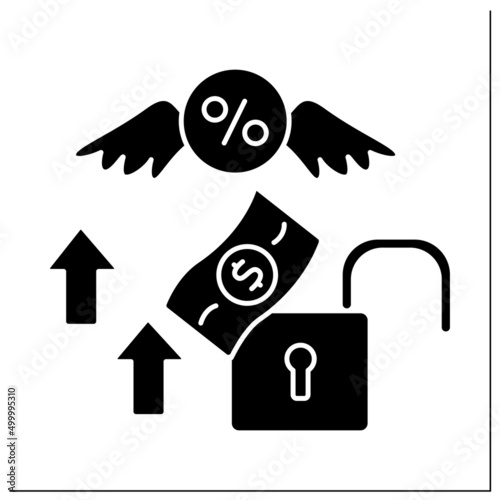 Debt relief glyph icon. Debt cancellation. Partial or total forgiveness of arrears. Economy collapsed. Bankruptcy concept. Filled flat sign. Isolated silhouette vector illustration