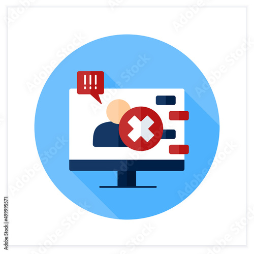 Ban flat icon.Officially or legally prohibited. Ban on social networks. Prohibit use, comment, performance or distribution information. Censorship concept.3d vector illustration