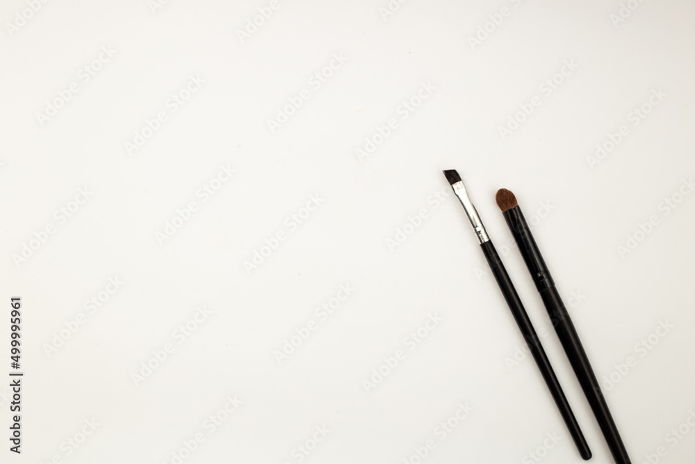Makeup brushes on white background, template frame Makeup brushes on white background, template frame
