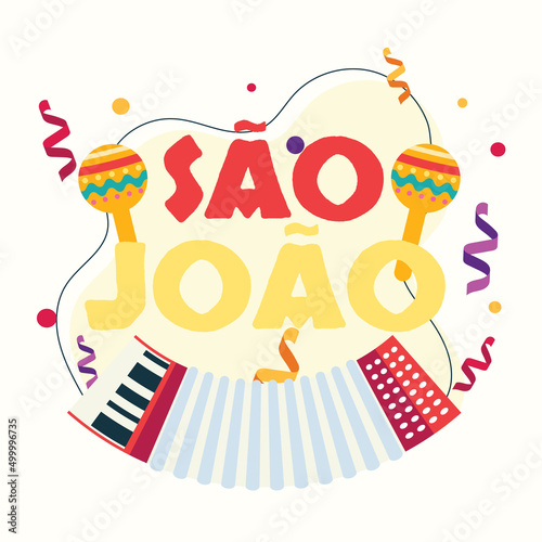 Sao joao brazil festa junina june cultural festival, musical instrument accordion, maraca vector
