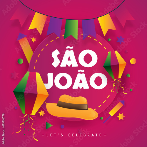 Sao joao brazil festa junina june culture festival celebrate party, hat, fireworks, lantern vector