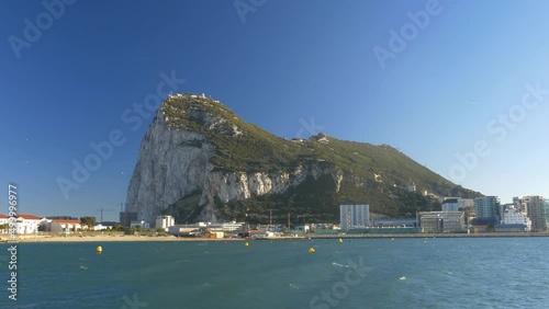 The Rock of Gibraltar from Spain. Blue sky and sun