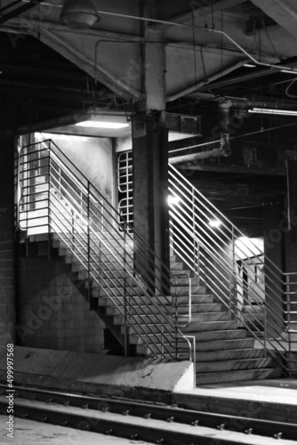 black and white industrial stairs