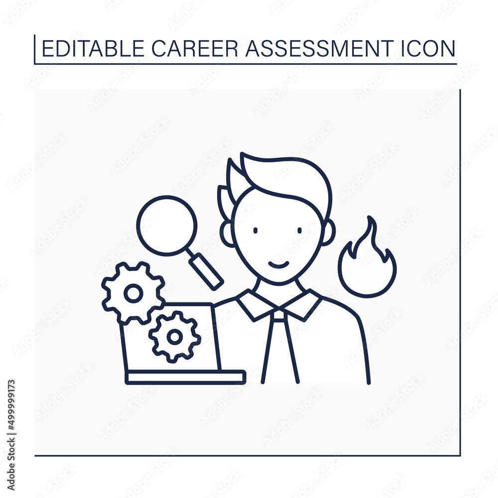 Excitement line icon. High enthusiasm at work. Motivation for self-improvement and career growth. Career assessment concept. Isolated vector illustration. Editable stroke Excitement line icon. High enthusiasm at work. Motivation for self-improvement and career growth. Career assessment concept. Isolated vector illustration. Editable stroke