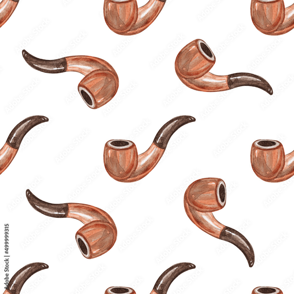 Watercolor smoking pipe seamless pattern on white background Watercolor smoking pipe seamless pattern on white background