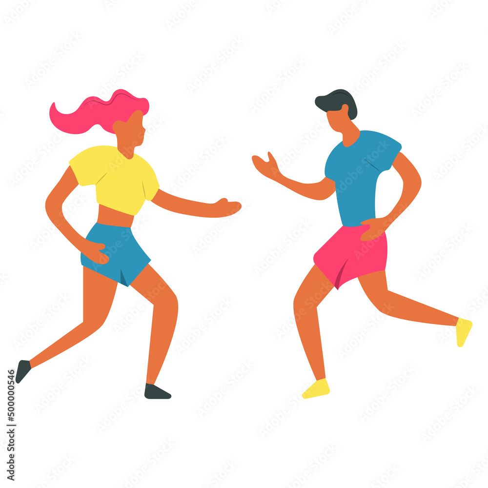 Isolated characters. Boy and girl. Runners. Athletes. Colorful cartoon flat illustration. Isolated characters. Boy and girl. Runners. Athletes. Colorful cartoon flat illustration.